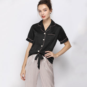 Pajamas Women Simulation Silk Suit Short-sleeved Trousers