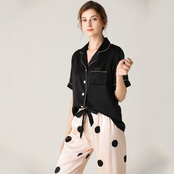 Pajamas Women Simulation Silk Suit Short-sleeved Trousers