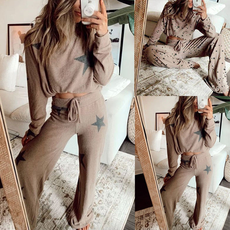 Women Printed Long-Sleeved Home Service Suit Pajamas