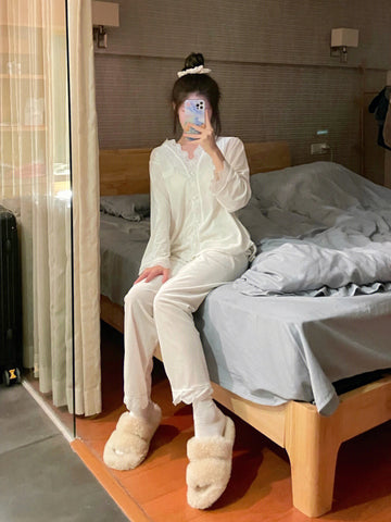 Lace Long-sleeved Pajamas Set For Women